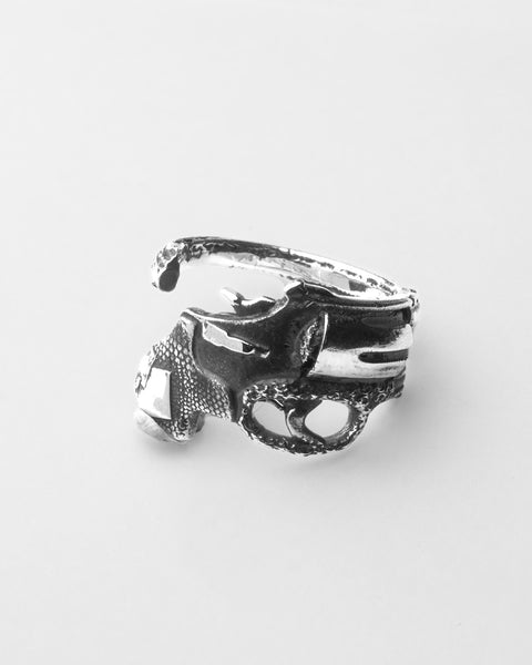 Gun Ring in sterling silver — side view showing the grip, trigger and barrel details