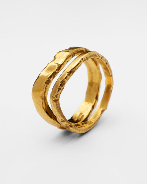 Serene Pair Gold in 24ct gold plate over sterling silver — both textured bands together
