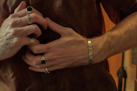 Onyx Signet / Acanthus Bracelet — September wearing photograph.