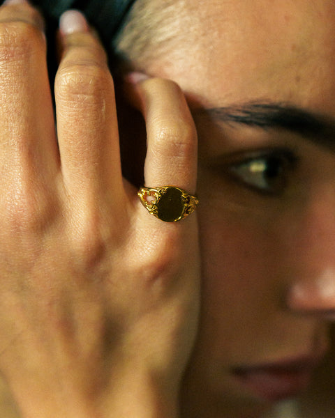 Antique Signet | GOLD — September wearing photograph.