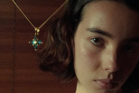 Avant Pendant | GOLD — September wearing photograph.