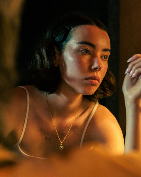 Avant Pendant | GOLD — September wearing photograph.