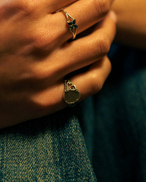 Antique Signet / Slim Asterism — September wearing photograph.