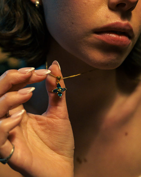 Avant Pendant | GOLD — September wearing photograph.