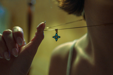 Avant Pendant | GOLD — September wearing photograph.