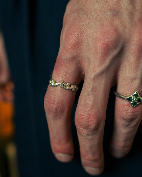 Acanthus Band / Asterism Ring — September wearing photograph.